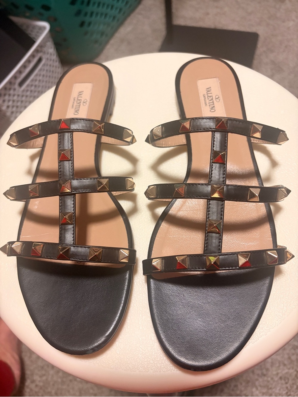 Valentino Black Rockstud Triple-Strap Slide Sandals EU40 / size 9